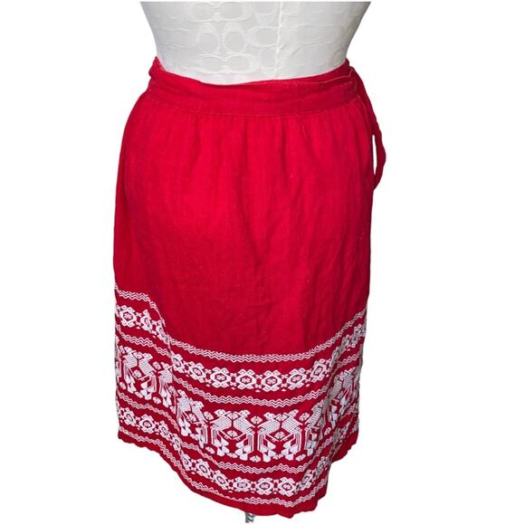 Vintage Retro Embroidered Hem Wrap Skirt Boho Indie Size Small Red and White - Picture 4 of 7